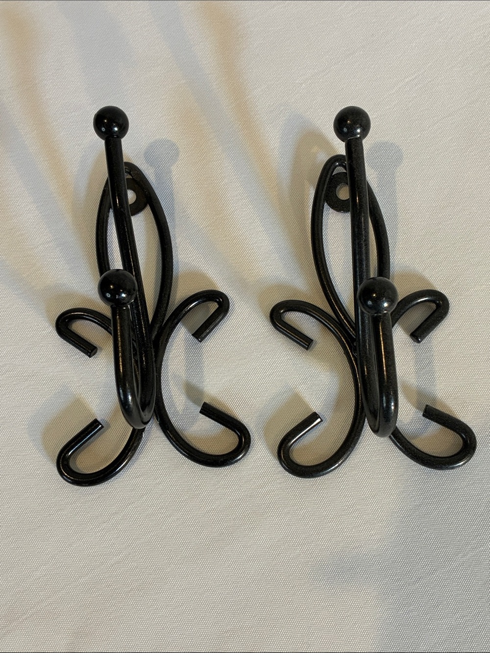 NWOT French Fleur de Lis black metal, towel curtain coat or hat wall hooks pair